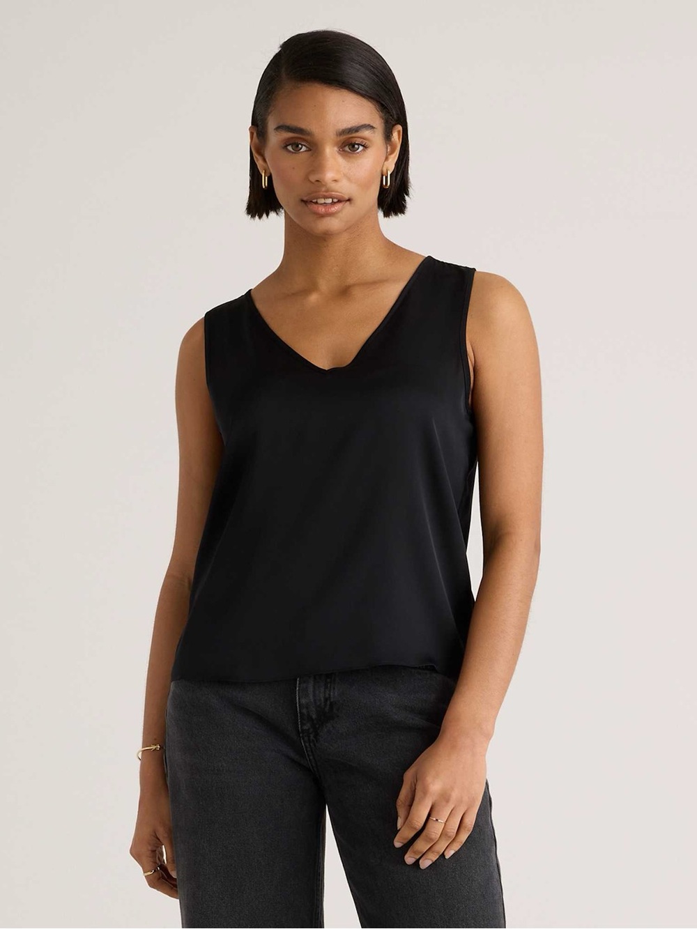 Quince Silk Black V-Neck Sleeveless Camisole